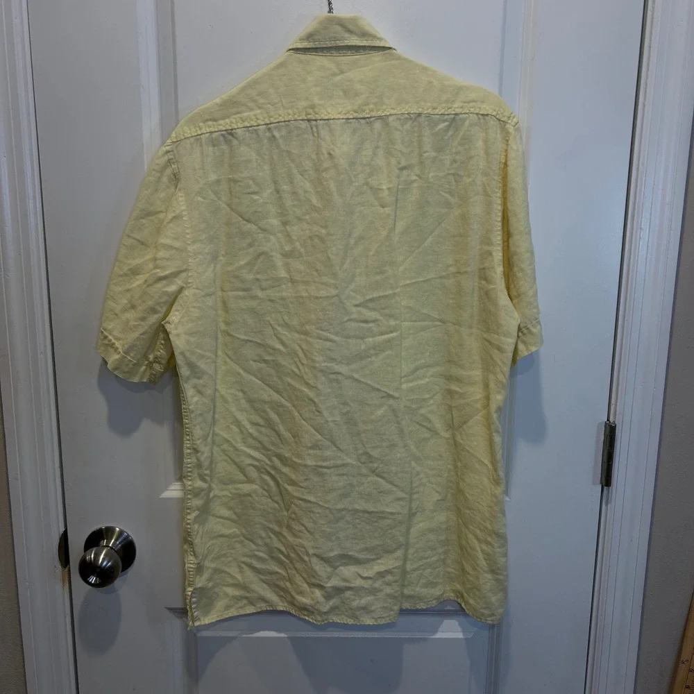Pronto Uomo Mens Short Sleeve Button Down 100% Linen Shirt Yellow Size M